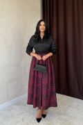 Bordo Leopar Büzgülü Uzun Etek