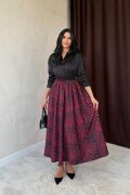 Bordo Leopar Büzgülü Uzun Etek