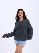 43271 TRİKO SALAŞ SAÇ ÖRGÜ KAZAK-SİYAH