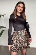 Kadın Bürümcük Kumaş Fırfırlı Leopar Desenli Etek