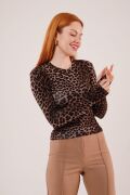 Leopar Desen Basic Bluz