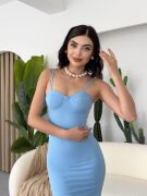 Dominic Eteği Büzgülü Midi Boy Elbise