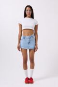 Asimetrik Bel Denim Mini Etek