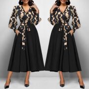 Kadın Uzun Kollu Kruvaze Yaka Dalgıç Krep Midi Boy Elbise