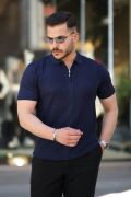 Erkek Yakası Fermuarlı Kısa Kollu T-shirt