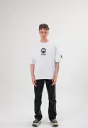 Unisex Bisiklet Yaka Baskılı Oversize T-Shirt - Beyaz