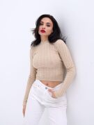 42491 TRİKO SAÇ ÖRGÜ CROP KAZAK-VİZON