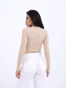 42491 TRİKO SAÇ ÖRGÜ CROP KAZAK-VİZON