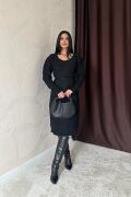 Siyah Kemerli Triko Elbise