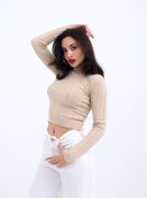 42491 TRİKO SAÇ ÖRGÜ CROP KAZAK-VİZON