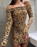 Kadın Madonna Mendil Yaka Leopar Desen Mini Elbise