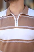 Erkek Yakalı Fermuarlı çift Renk Kısa Kollu T-shirt