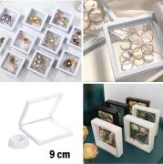 BUFFER® 9x9 cm Standlı 3D Takı Ziynet Hatıra Koleksiyon Saklama Kutusu Şeffaf Film Çerçevesi