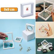 BUFFER® 9x9 cm Standlı 3D Takı Ziynet Hatıra Koleksiyon Saklama Kutusu Şeffaf Film Çerçevesi