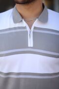 Erkek Yakalı Fermuarlı çift Renk Kısa Kollu T-shirt