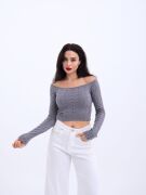 42241 TRİKO KAYIK YAKA CROP-GRİ