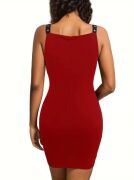 Kadın Askılı Derin V Yakalı Kuş Gözü Detaylı Janjan Krep Elbise