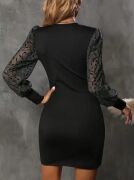 Kadın Uzun Kollu Kruvaze Yakalı önden Büzgülü Kısa Ithal Krep Elbise