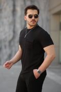 Erkek Cepli Kolyeli Kısa Kollu örme Kumaş T-shirt