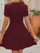Kadın Kısa Kollu Kruvaze Yaka A Kesim Kalın Fitilli Kaşkorse Elbise