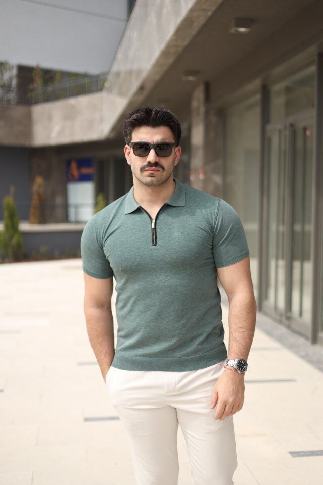 Erkek Polo Yaka Fermuar Detaylı Tişört