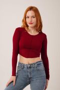 Ters Dikişli Basic Bordo Body Bluz
