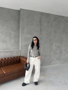 Bisiklet Yaka Uzun Kollu Crop - Gri