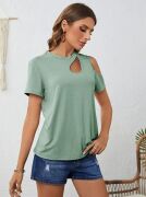 Kadın Kısa Kollu Tek Omuzu Açık Damla Detaylı Viskon Bluz