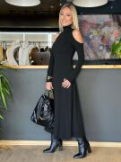 Kadın Balıkçı Yaka Omuzlardan Açık Uzun Kollu Janjan Krep Elbise