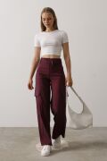 Kemerli Cargo Pantolon - Bordo