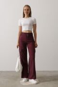 Kemerli Cargo Pantolon - Bordo