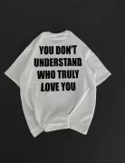 Unisex Bisiklet Yaka Baskılı Oversize T-Shirt - Beyaz