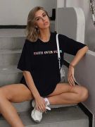Bisiklet Yaka Baskılı T-shirt - Siyah