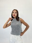 43021 TRİKO FİLE SÜVETER-GRİ