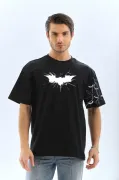 Unisex Ön Ve Kol Baskılı Oversize T-shirt - Siyah