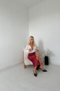 Bordo Yırtmaçlı Süs Patlı Etek