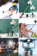 BUFFER® Kendiliğinden Işıklı Masaüstü Tripod Olabilen Telefon Tutuculu Kablosuz Kumandalı Selfie Çubuğu