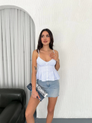 Askılı Dekolte Deraylı Crop - Açık Mavi