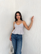 Askılı Dekolte Deraylı Crop - Beyaz