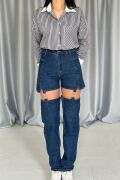Mavi Askılı İki Parça Jeans Pantolon