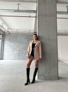 ELLO ETİKETLİ ÇENGELLİ İĞNE DETAYLI CEKET - Pudra