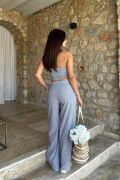 Vesna Keten Çizgili Crop Takım 9806-0025