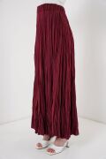 Uzun Kırışık Etek 8042 - Bordo