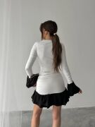 Fırfır Detaylı Drapeli Mini Elbise