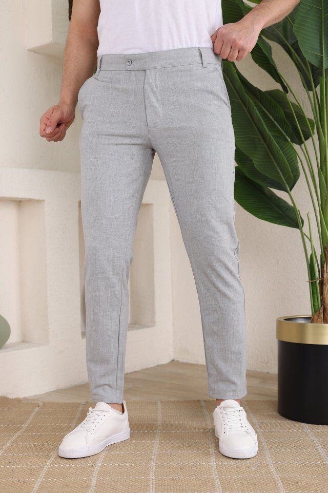 Erkek Slim Fit Likralı Bilek Boy Kumaş Pantolon