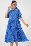 Kısa Kol Desenli Elbise 2553 - Saks