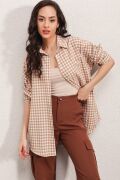 3900 Oversize Kareli Gömlek - Y.Bej