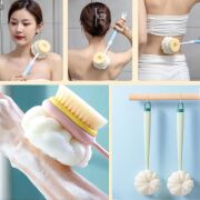BUFFER®  2'si 1 Arada Çift Taraflı Uzun Saplı Fırçalı Banyo Vücut Sırt Fırçası Banyo Lifi