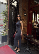 Osy Modal Yumuşak Dokulu Kumaş Bisiklet Yaka Sıfır Kolsuz Yırtmaçlı Uzun Elbise - Füme
