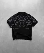 Unisex Bisiklet Yaka Baskılı Oversize T-Shirt - Siyah